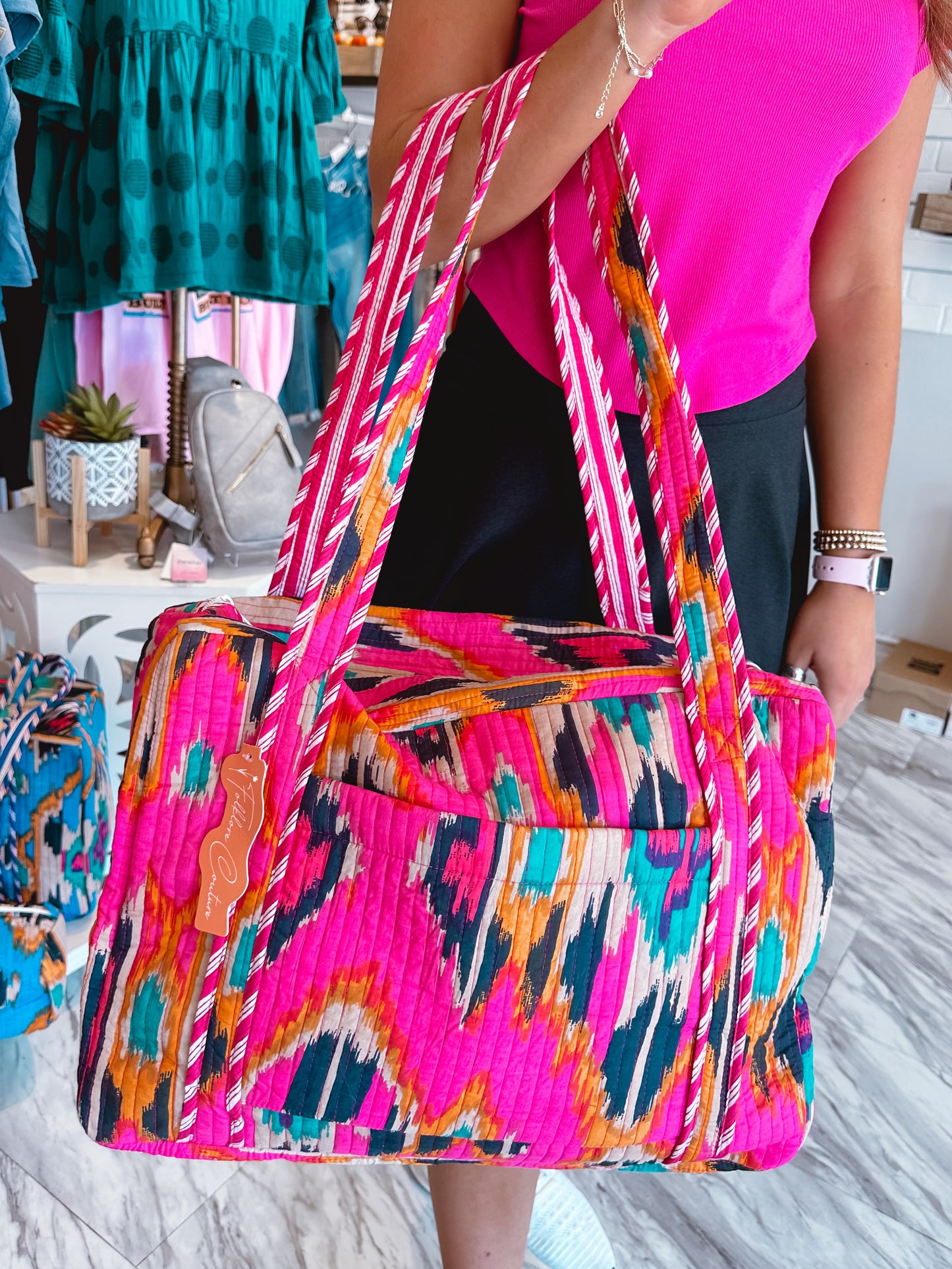 Pink Southwest Quilted Weekender Bag