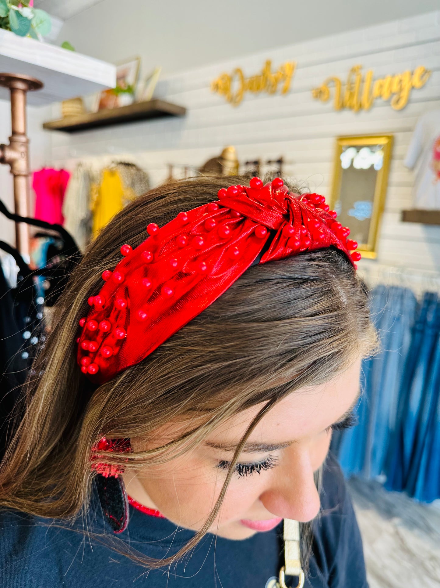 Metallic Red Beaded Headband