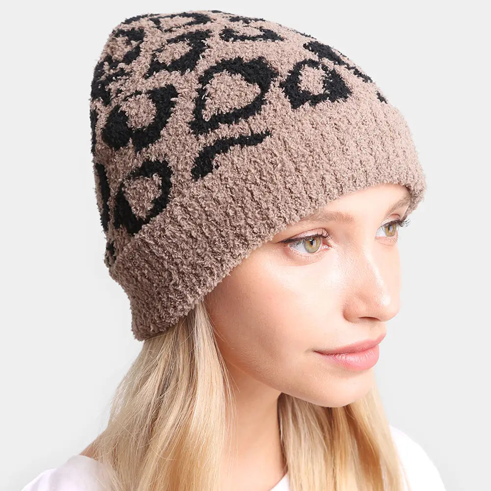 Taupe Leopard Luxe Beanie