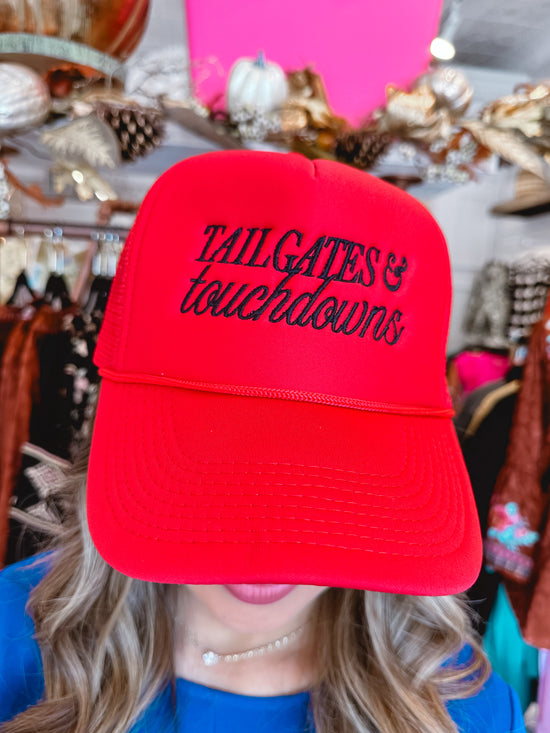 Touchdowns & Tailgates Red Embroidered Trucker Hat