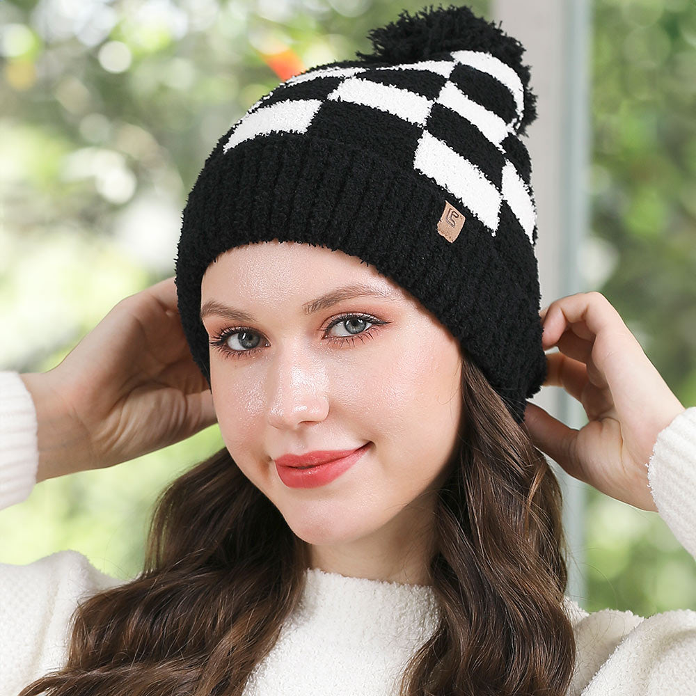 Checkered Luxe Pom Beanie