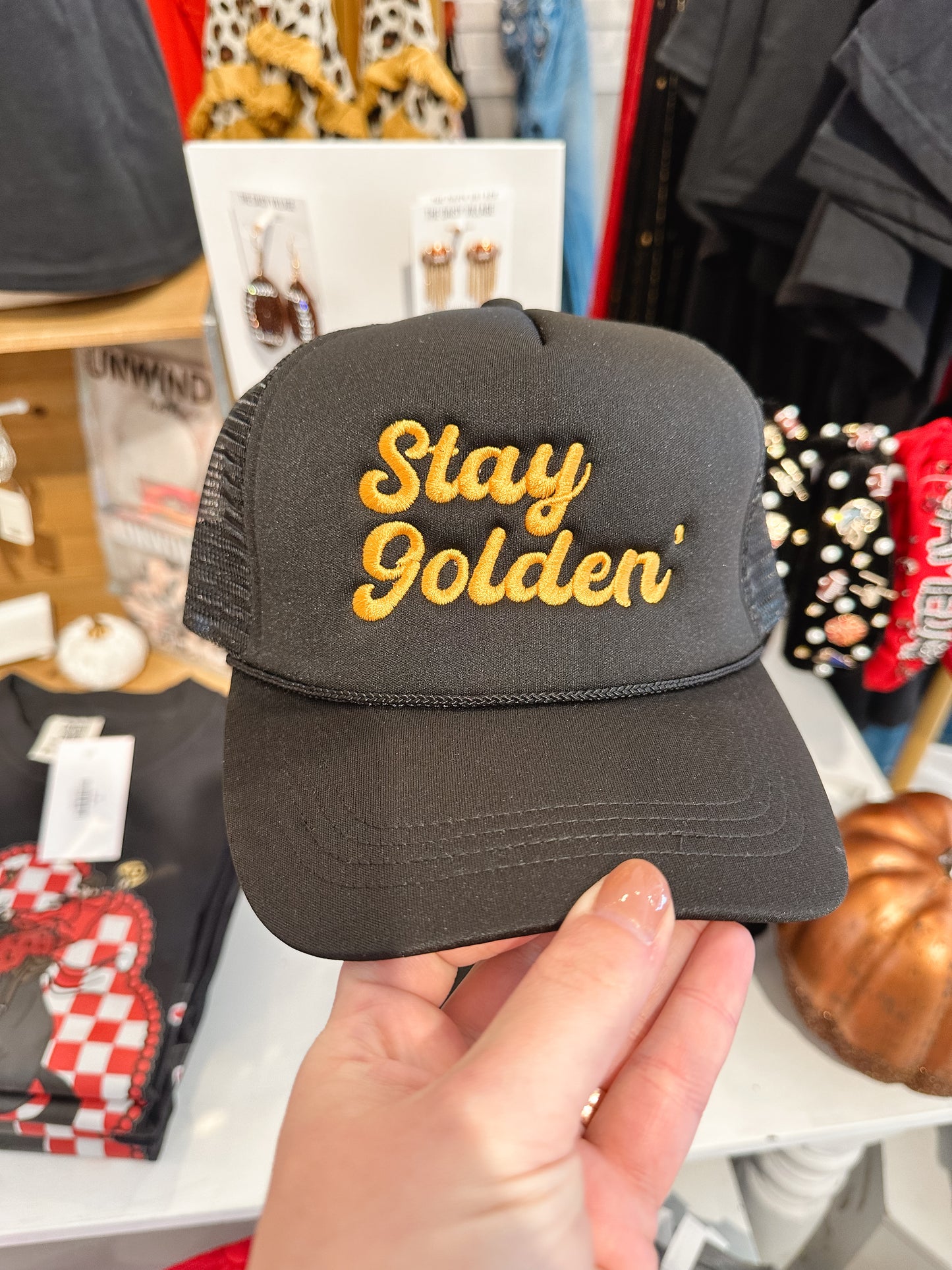 Stay Golden Embroidered Mesh Trucker Hat