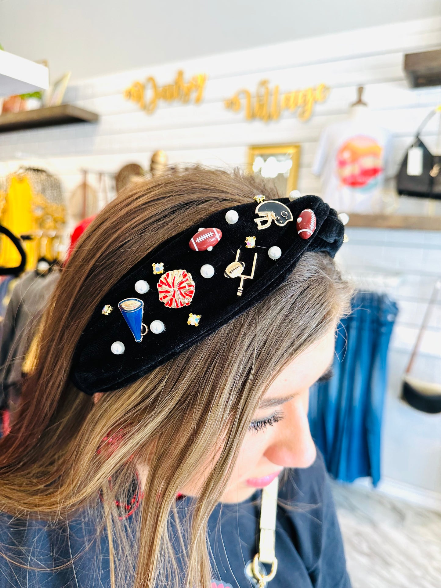 Go Team Football Embellished Velvet Headband