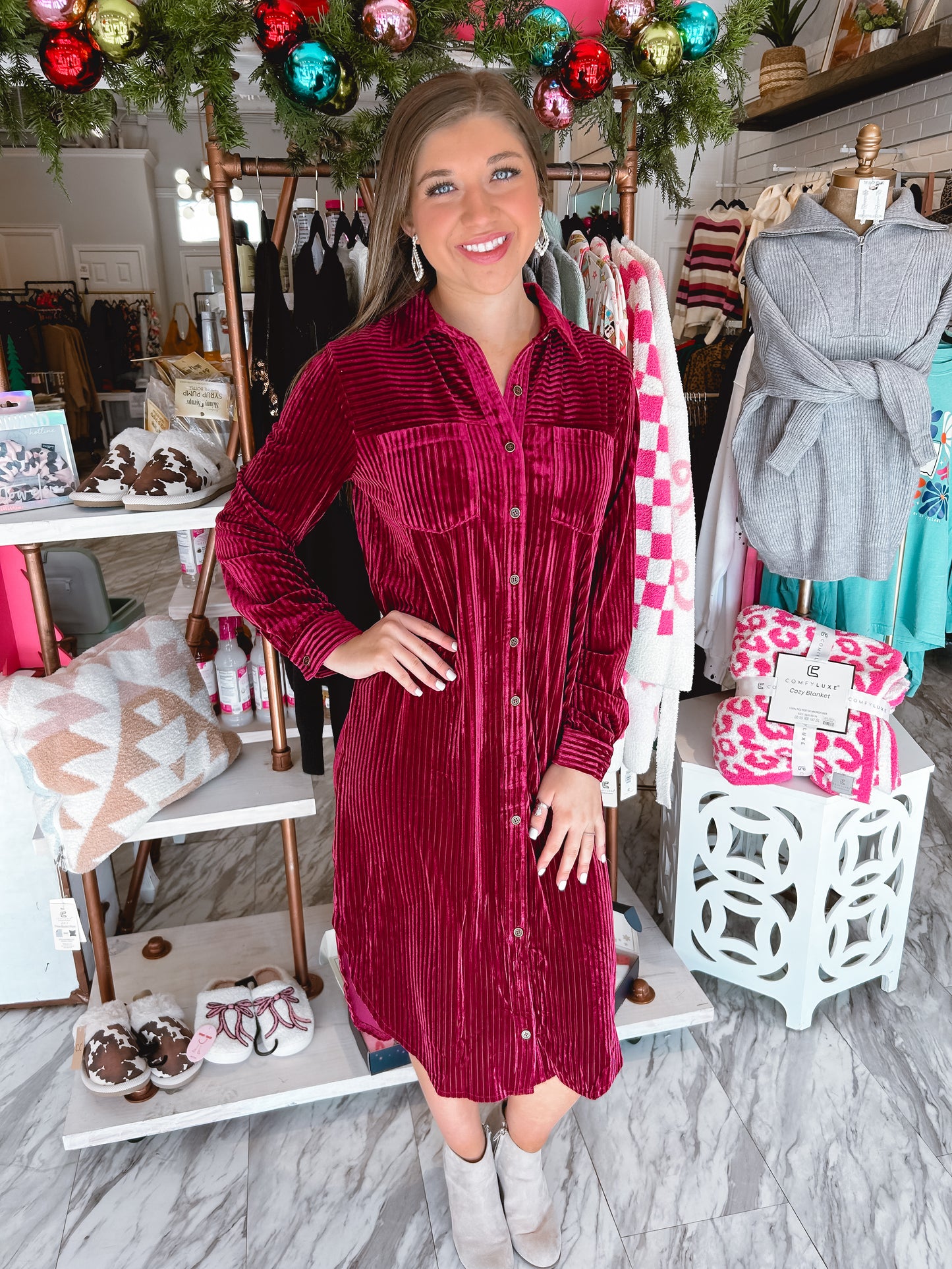 Raspberry Dream Velvet Midi Dress