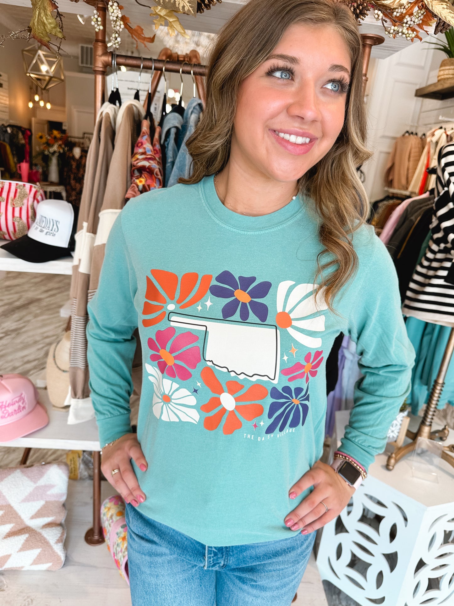 Oklahoma Daisy Retro Comfort Colors Long Sleeve Tee