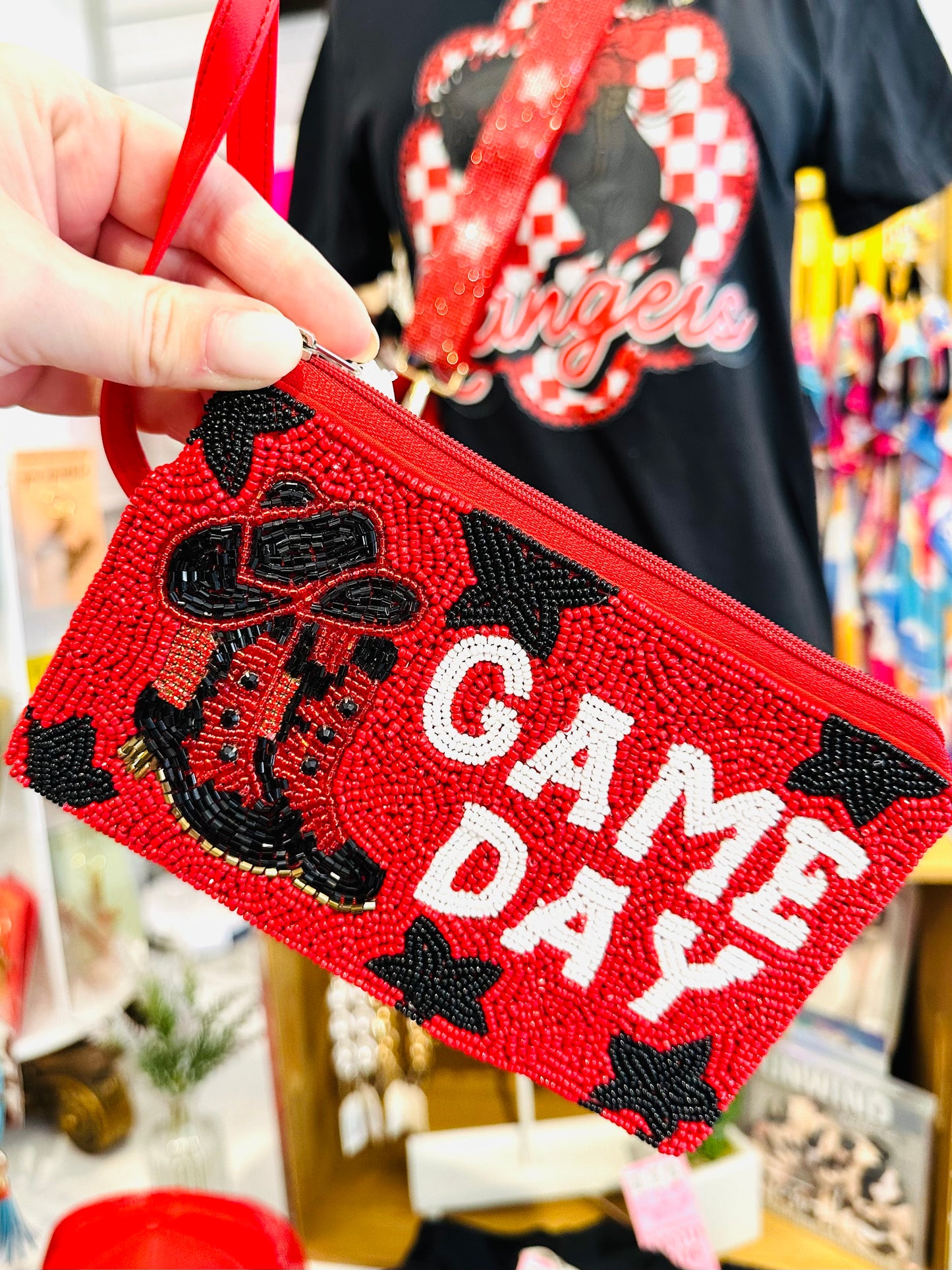 Gameday Boots & Stars Beaded Wristlet Pouch