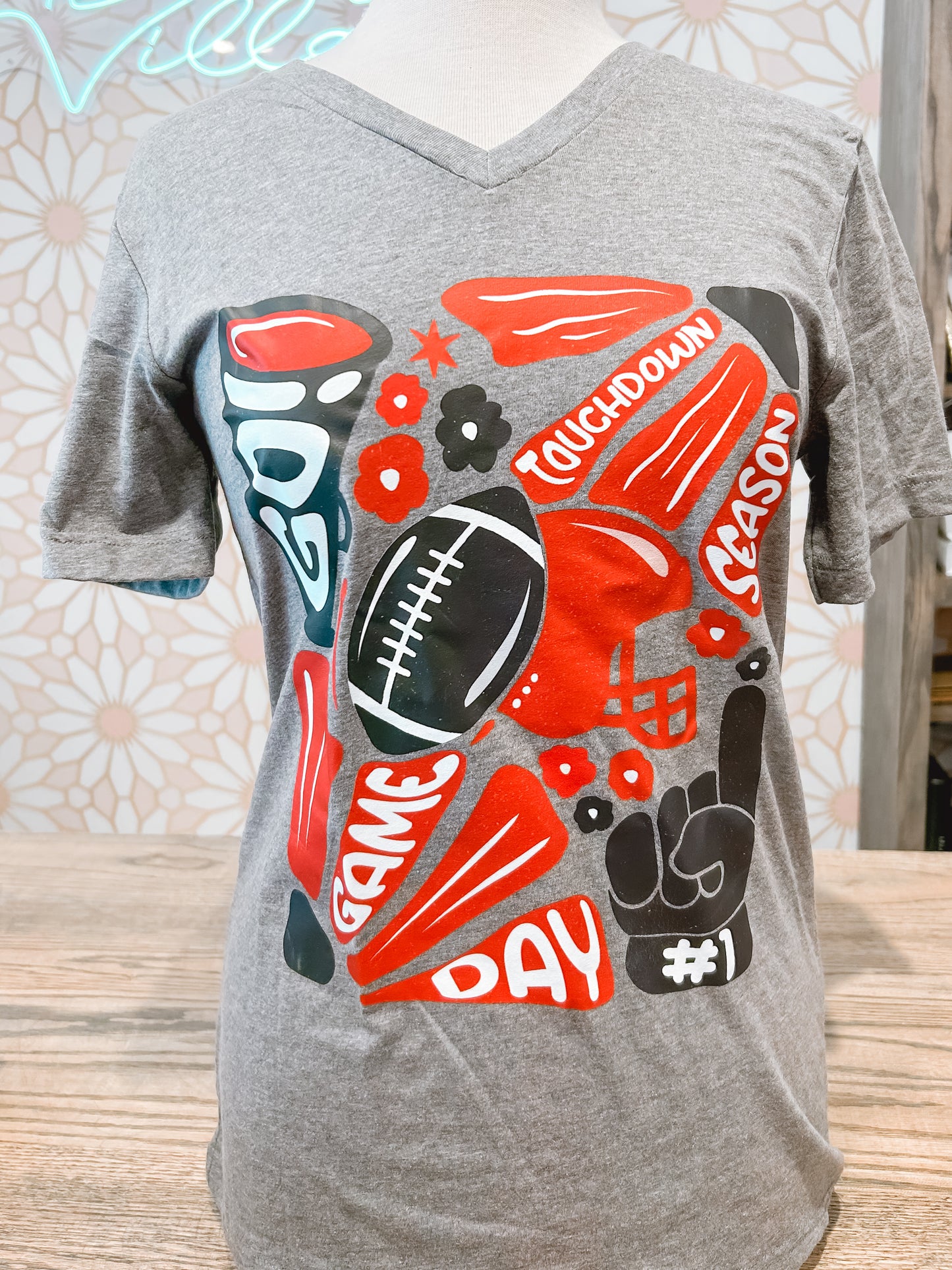 Red & Black Game Day Football Daisy Tee