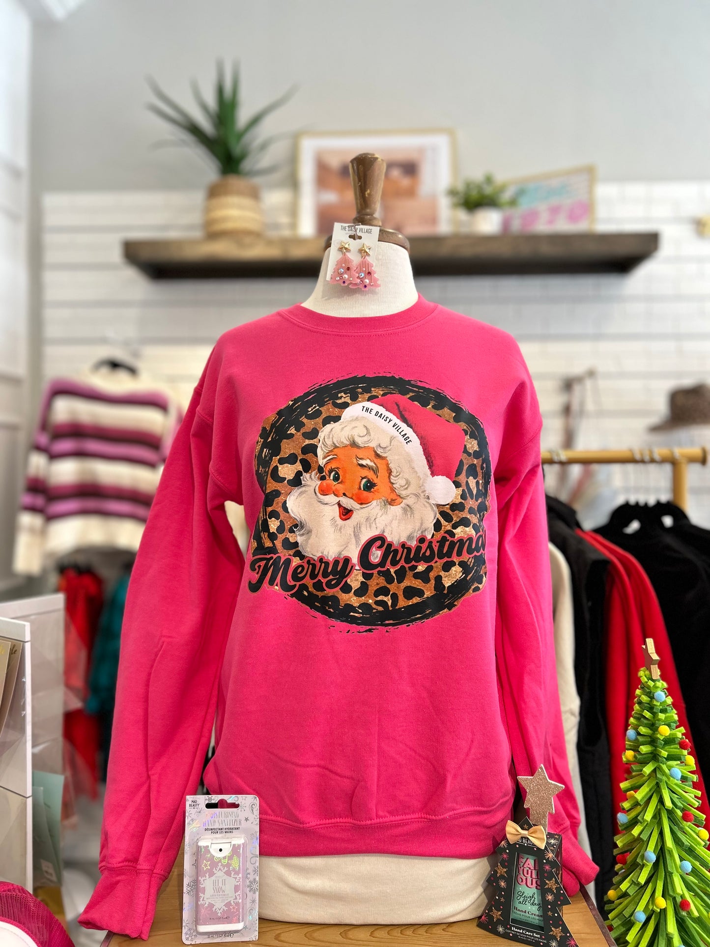 Vintage Santa Leopard Hot Pink Sweatshirt