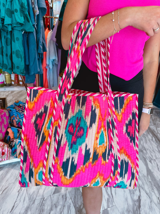 Pink Southwest Quilted Reversible Tote Bag