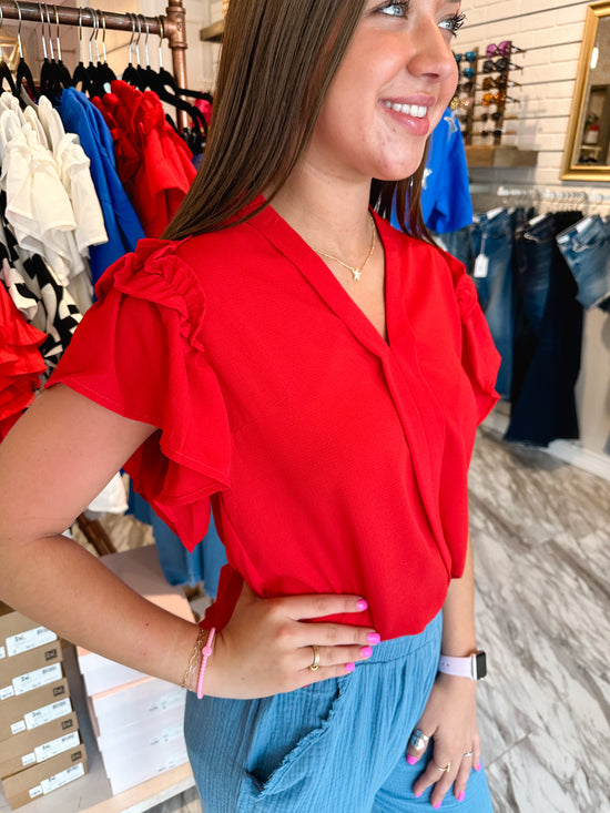 Summer Classic Red Ruffle Sleeve Top