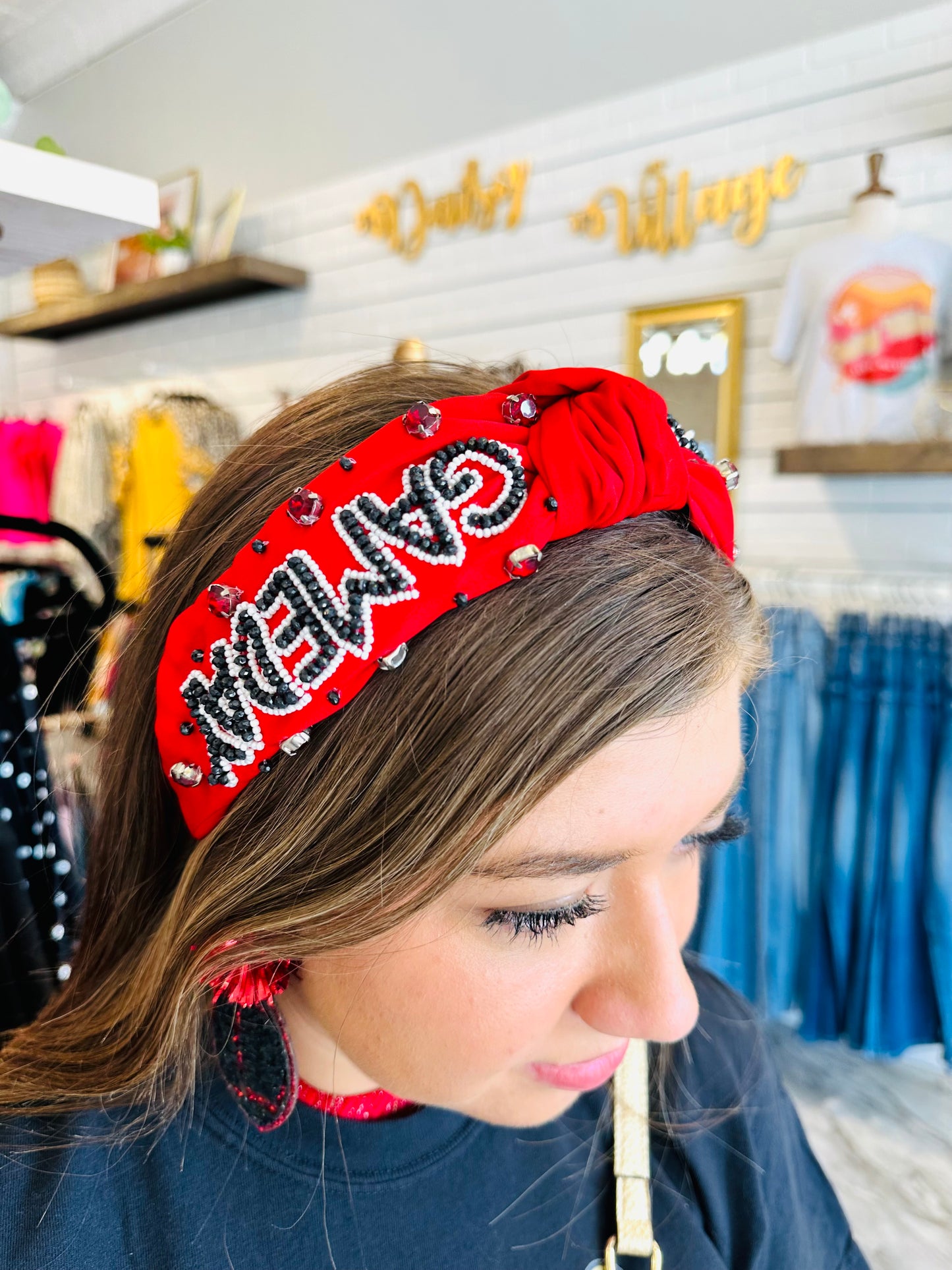 Red & Black Gameday Beaded Headband