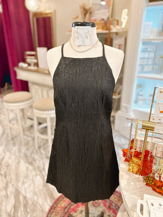 Glam Light Black Satin Shift Dress