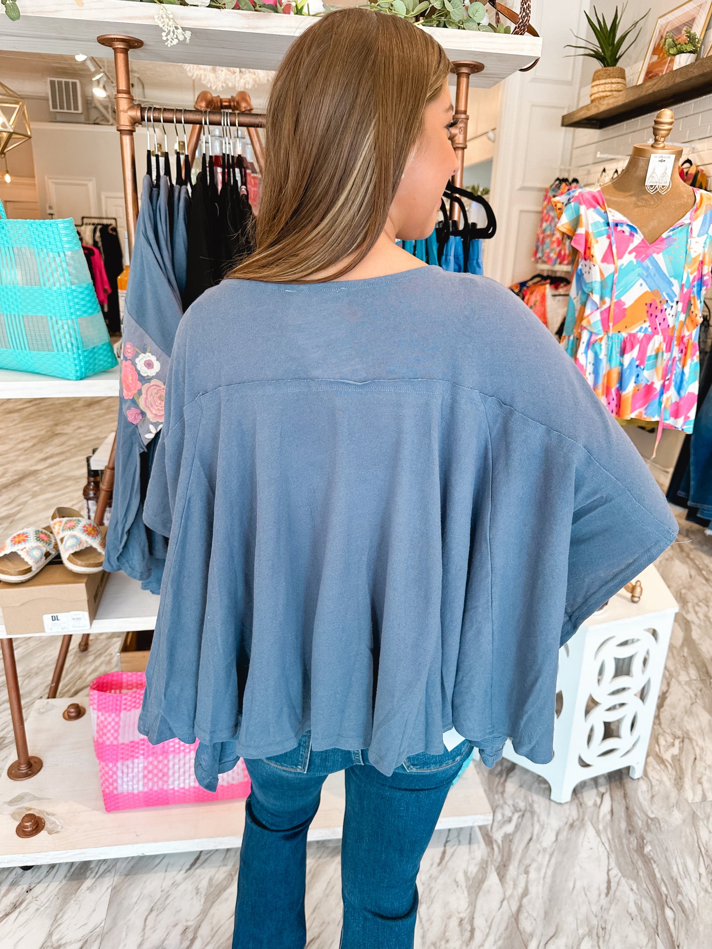 Take the Reign Navy Embroidered Poncho Top