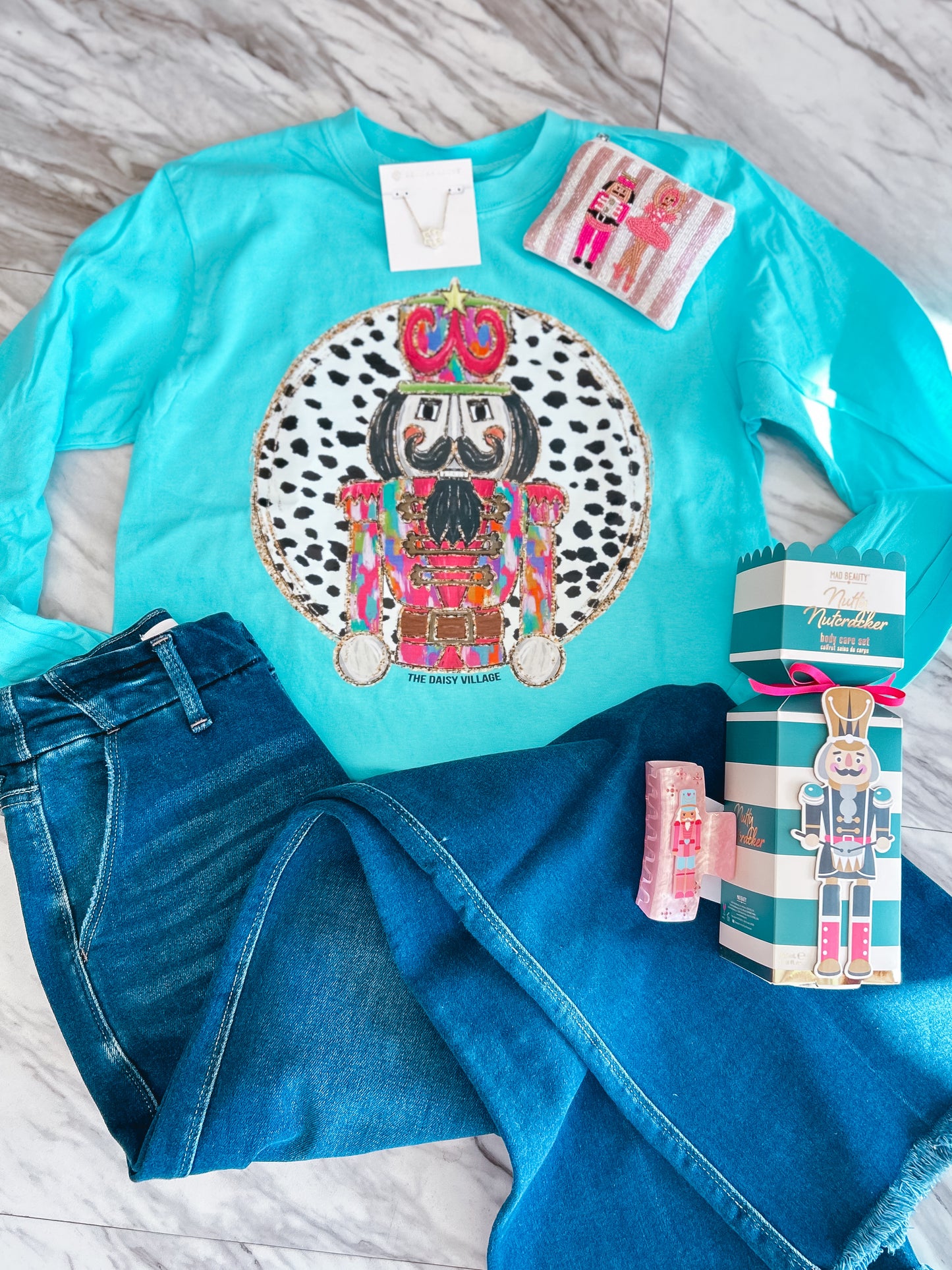 Colorful Nutcracker Turquoise Comfort Colors Long Sleeve Tee