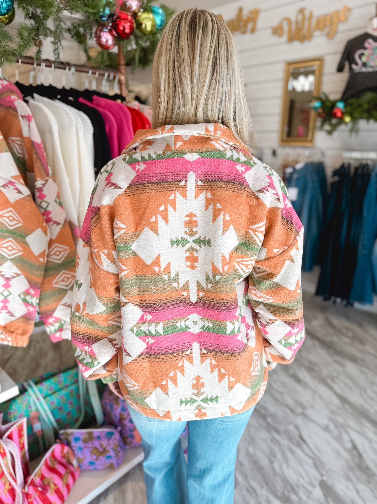 Ranch In Style Pink & Orange Aztec Pullover