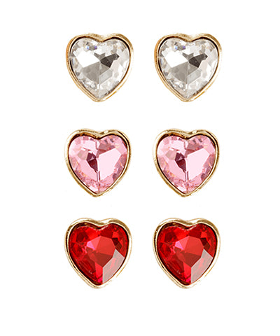 Valentines Crystal Triple Heart Stud Set