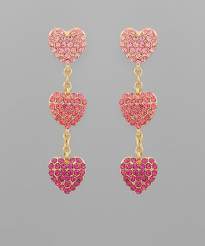 Triple Crystal Heart Linear Drop Earring