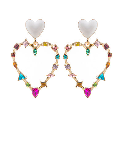 Colorful Crystal Statement Heart Outline Earrings