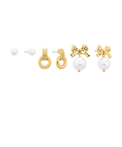 Pearl & Bow 3 Piece Earring Set