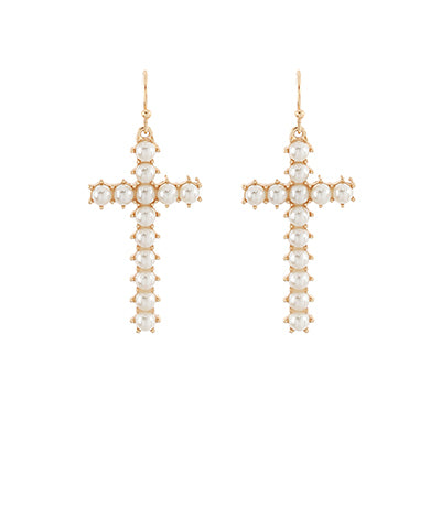 Pave Pearl Cross Drop Earring