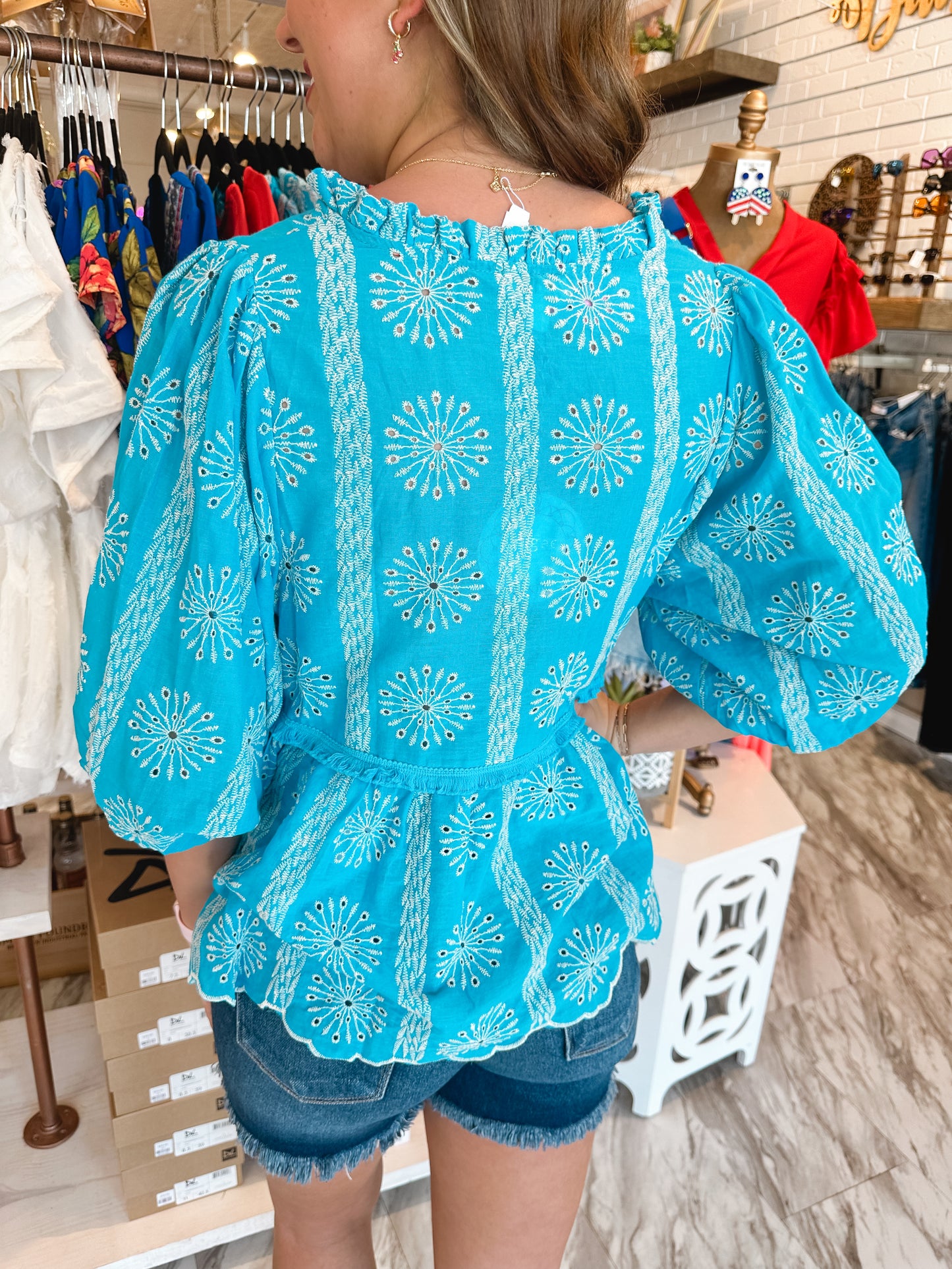 Ready to Run Turquoise Embroidered Top