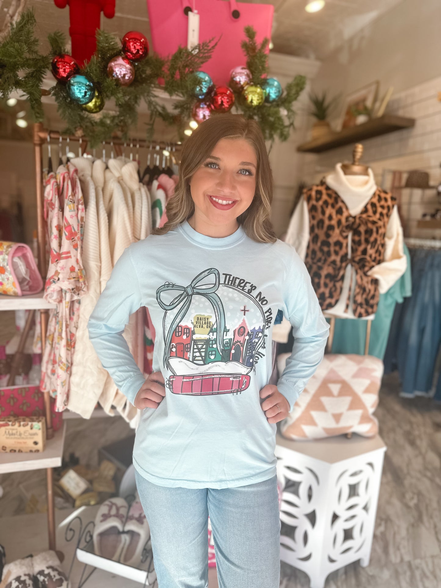 Theres No Place like Home Snowglobe Comfort Colors Long Sleeve Tee