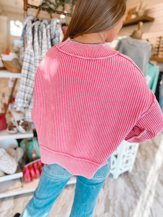 All Star Boyfriend Fit Side Slit Ribbed Hot Pink Top