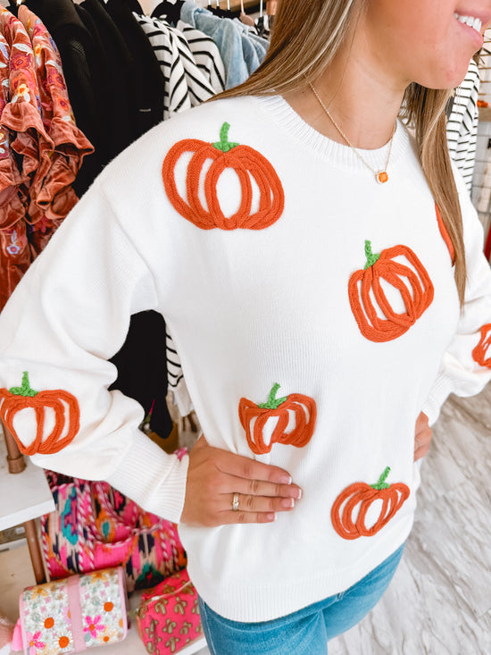 Fall Festival Pumpkin Embroidered Sweater