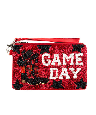 Gameday Boots & Stars Beaded Wristlet Pouch