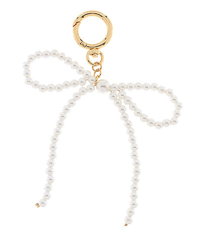 Ribbon & Pearl Bow Charm Keychain