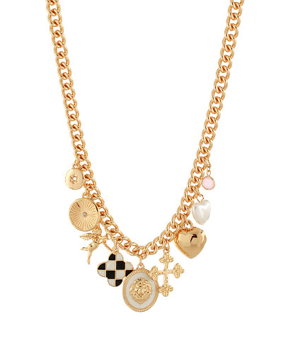 Cross & Heart Lux Multi-Charm Statement Necklace