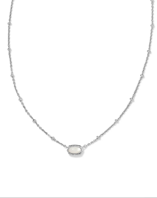 Mini Elisa Pendant Necklace in Rhodium Mother of Pearl
