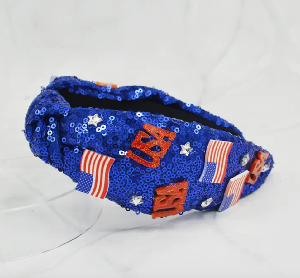 USA Flag Blue Sequin Headband