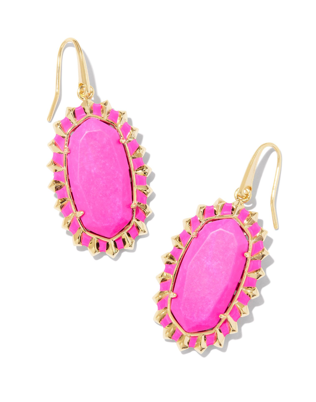 Dani Color Burst Frame Drop Earrings in Gold Neon Pink Magnesite