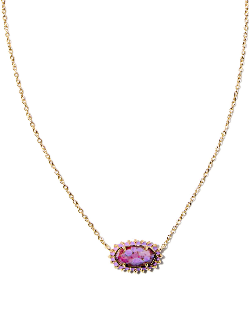 Elisa Color Burst Frame Short Pendant Necklace in Bronze Veined Violet Magnesite