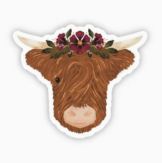 Flower Crown Highland Cow Sticker