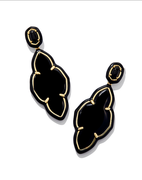 Abbie Enamel Frame Statement Earrings in Black Agate