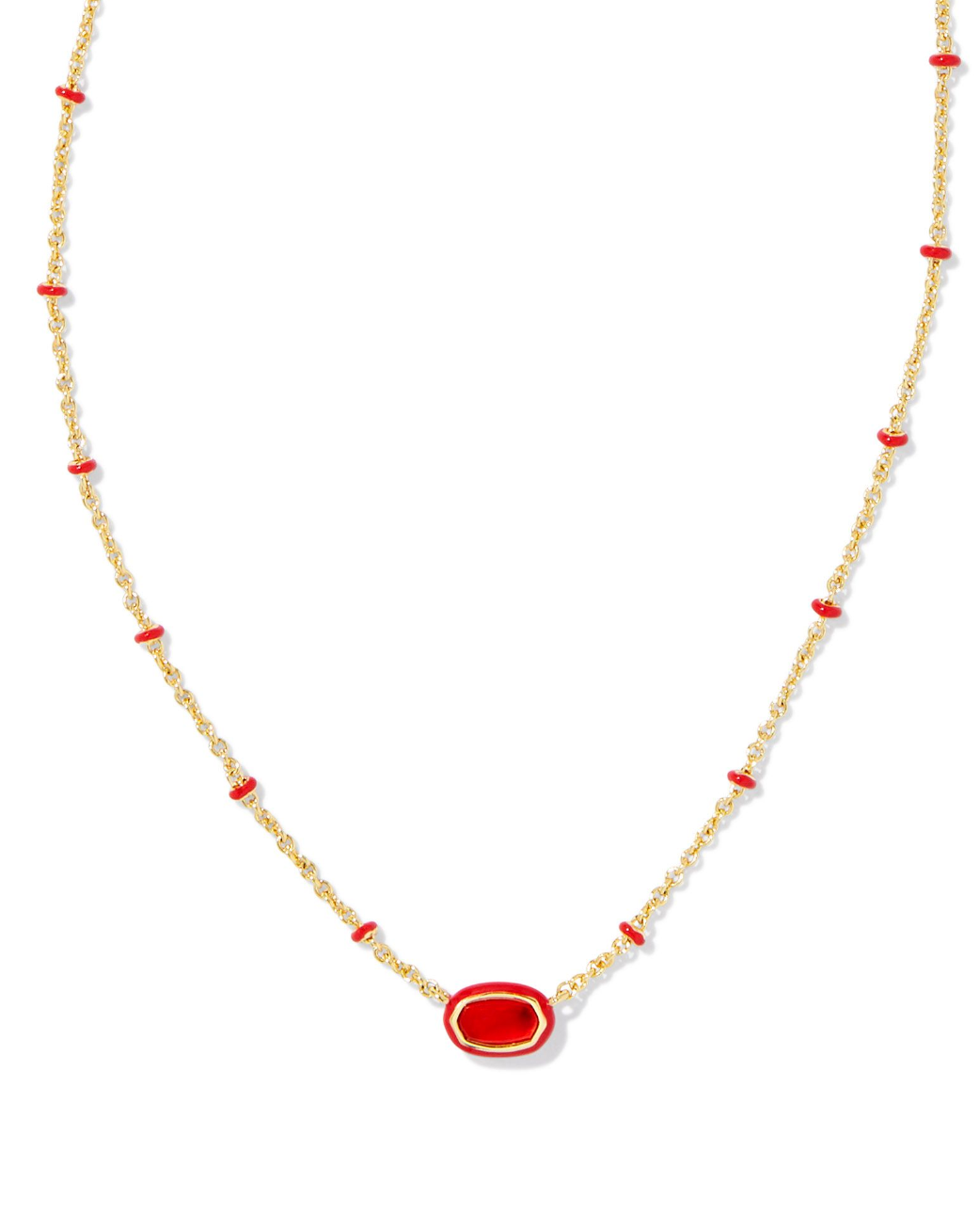 Mini Elisa Enamel Frame Pendant Necklace in Red Illusion