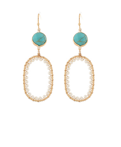 Pearl & Turquoise Oval Drop Earring