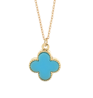 Gold Dipped Turquoise Clover Charm Drop Necklace