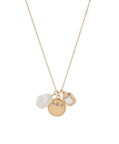 Disc, Pearl & Square Crystal Charm Necklace