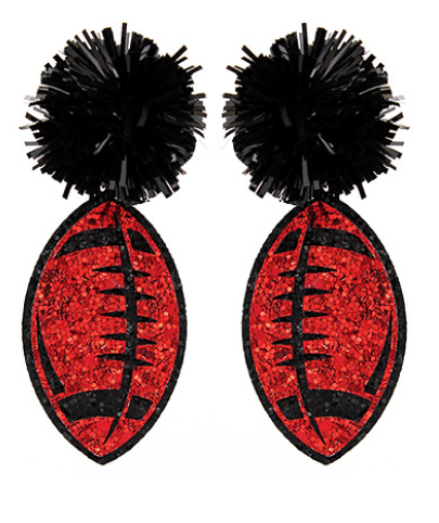 Football Pom & Glitter Red Drop Earrings