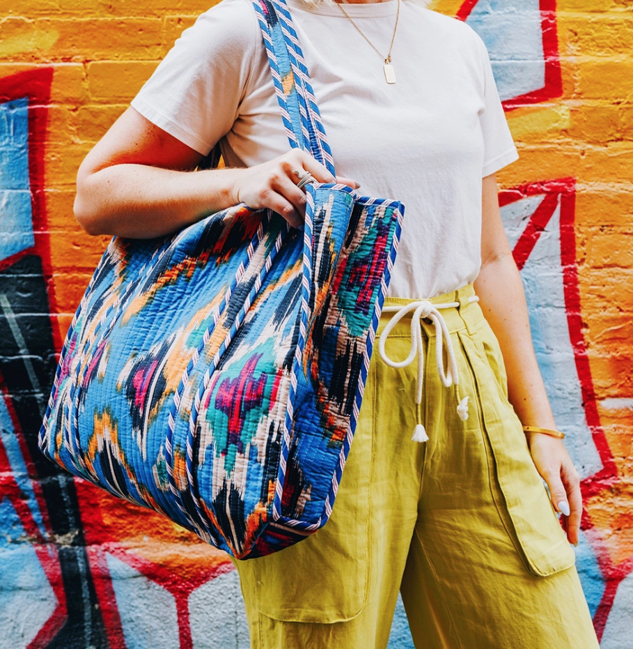 Blue Southwest Quilted Reversible Tote Bag