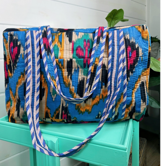 Blue Southwest Quilted Weekender Bag