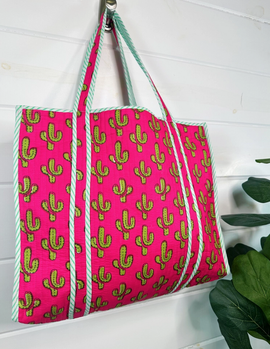 Cactus Print Quilted Reversible Tote Bag