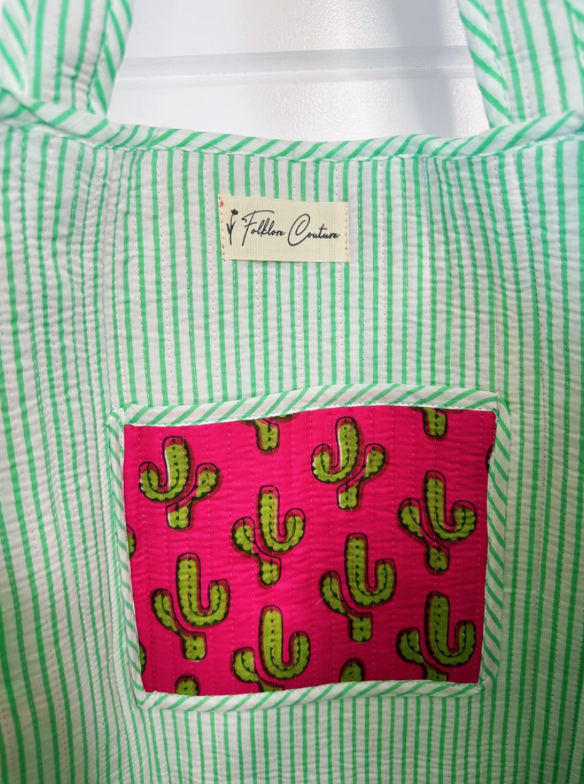 Cactus Print Quilted Reversible Tote Bag