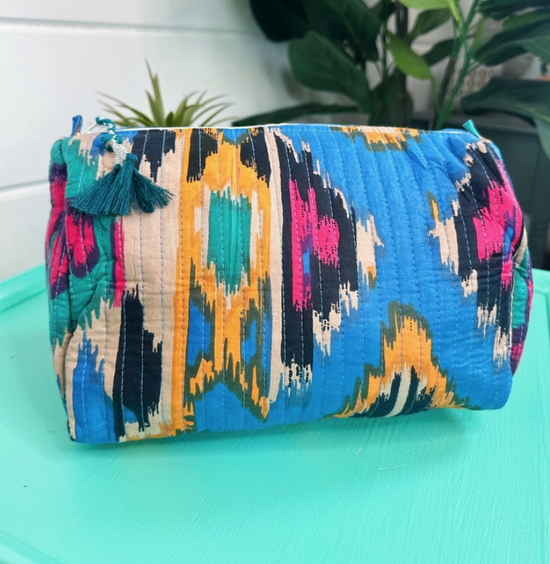 Blue Southwest Quilted Cosmetic Bag