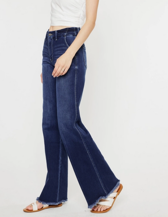 Aspen High Rise Dark Fringe Flare Denim