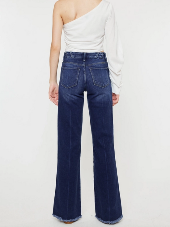 Aspen High Rise Dark Fringe Flare Denim