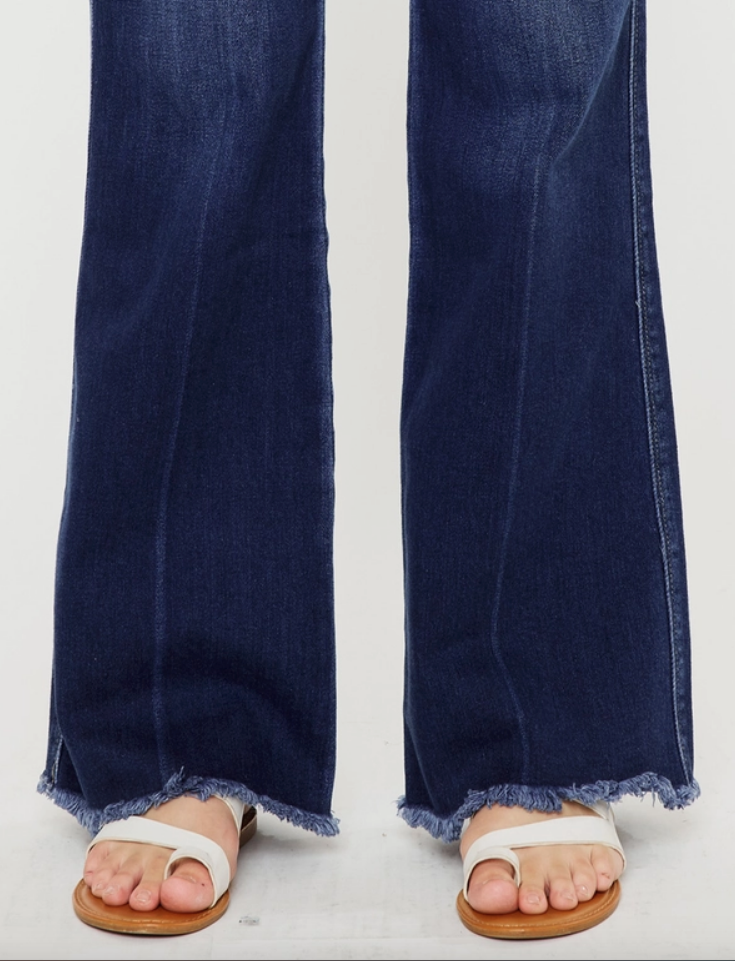 Aspen High Rise Dark Fringe Flare Denim